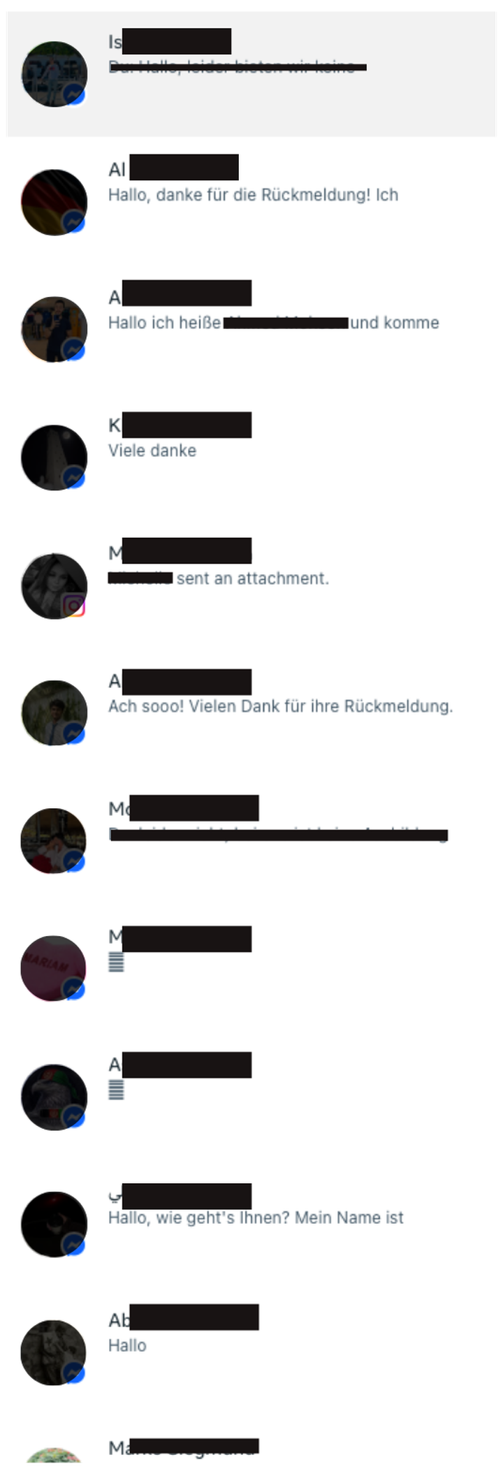 Nachrichten und Anfragen von Interessenten